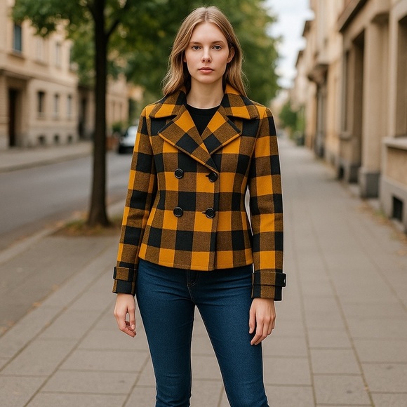 Ann Taylor LOFT Wool Blend Plaid Jacket – Black, Yellow & Brown – Size M - Picture 6 of 6